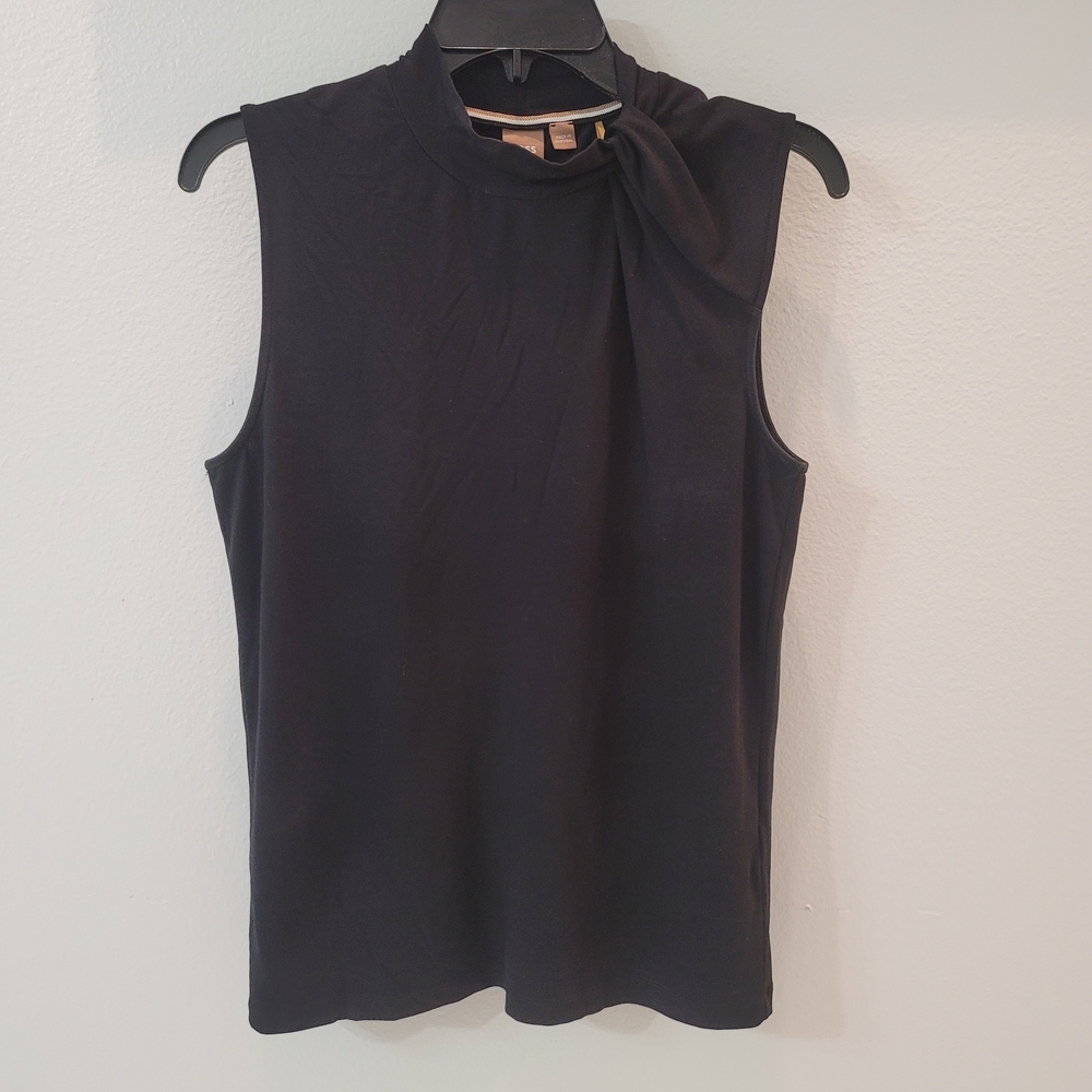 BOSS Women's Black Sleeveless Top Emise Twist Neck Sleeveless Blouse Size M - Picture 2 of 12